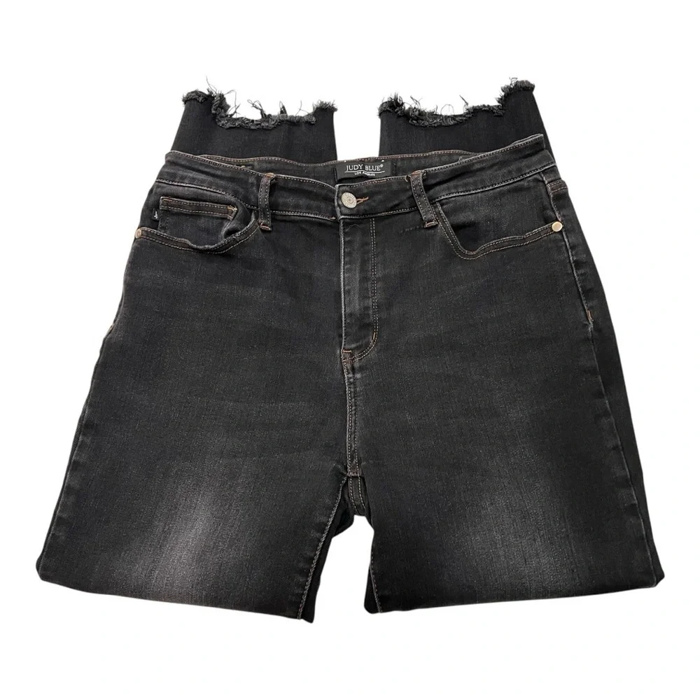 Judy Blue Black Distressed Cropped Straight Leg Stretch Denim Women’s 31 - Picture 8 of 15